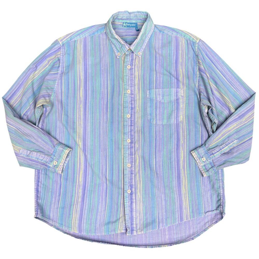 EUC Men's FRESH PRODUCE Striped Cotton Button-Down‎ Shirt | Size XL